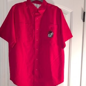 Pro Edge Red Casual Button Down Shirt